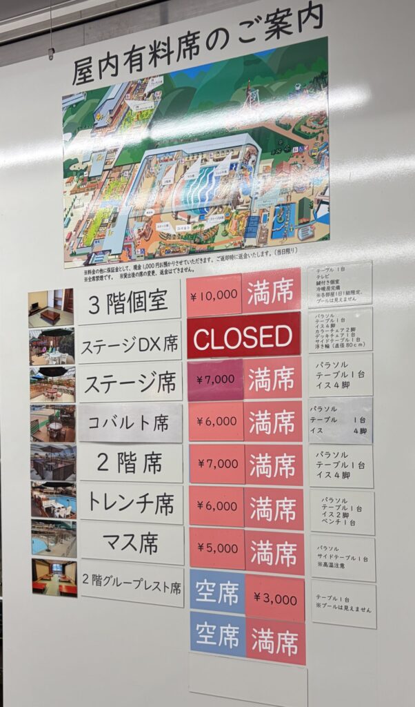 サマーランドの有料休憩所一覧です。